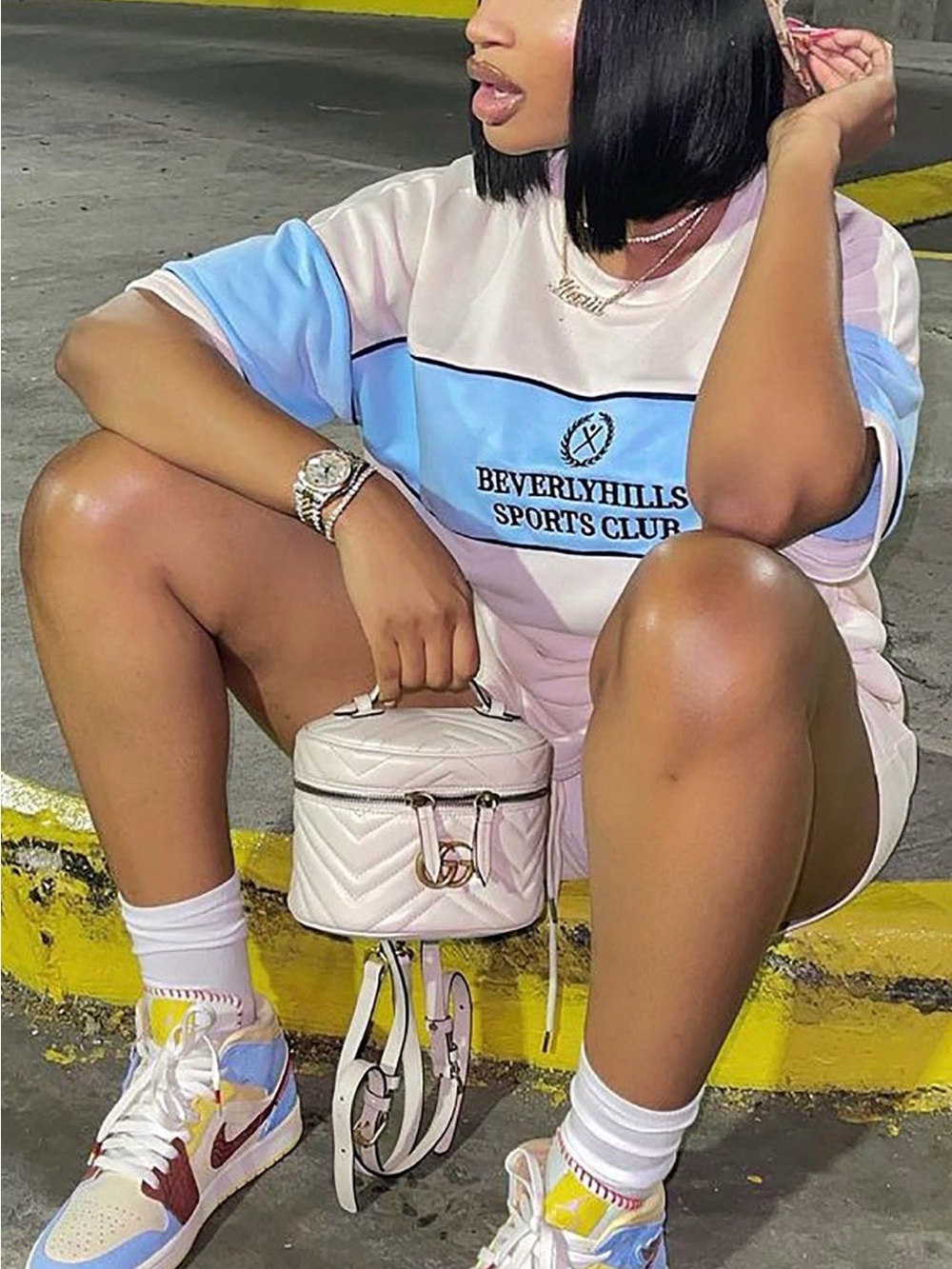 Fashion Nova Pastel Colorblock Beverlyhills Sports Club Tee - Pink & Blue
